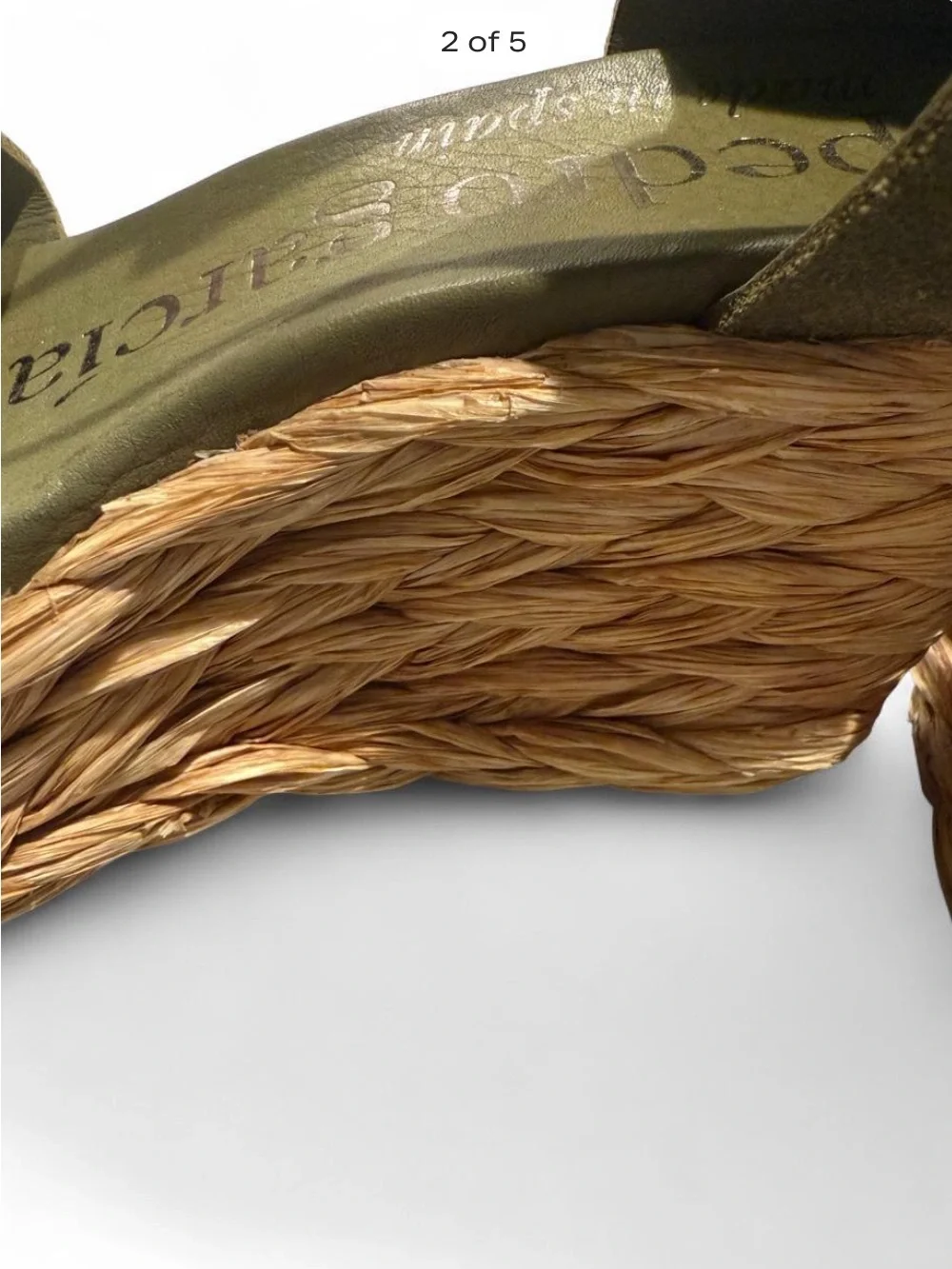 Pedro Garcia Olive Suede Wedge Sandals with Braided Espadrille Platform
